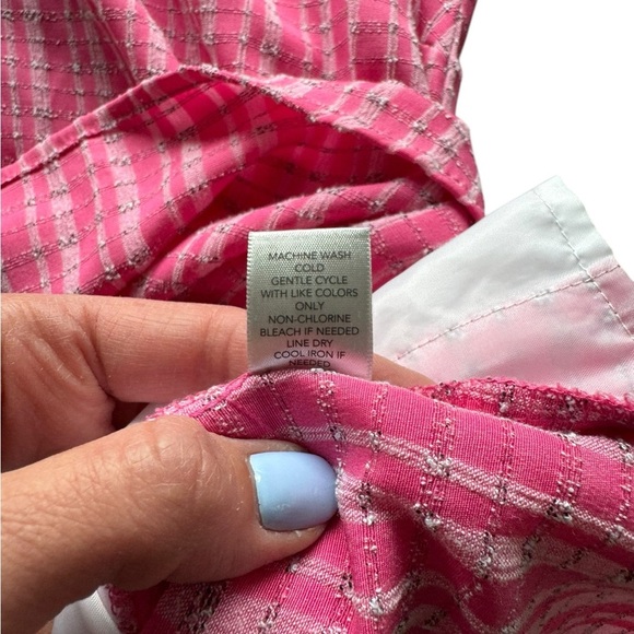 CJ Banks Pink Textured Button Down Blouse Striped Plus Size 2X Shirt Pockets E20 - Picture 7 of 9